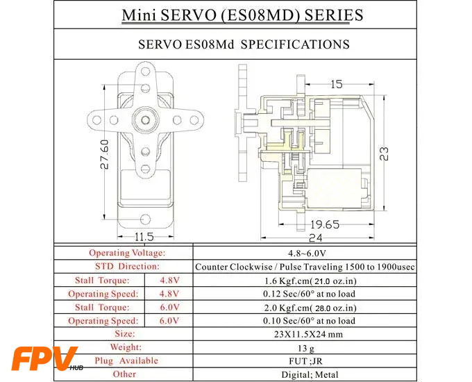 Цифровой сервопривод EMAX ES08MD II (Metal Gear) 13г EMAX ES08MD II фото